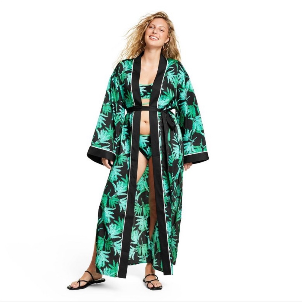 Women's Feathered Palm Print Cover Up Dress - Fe Noel x Target Black/Green - SZM